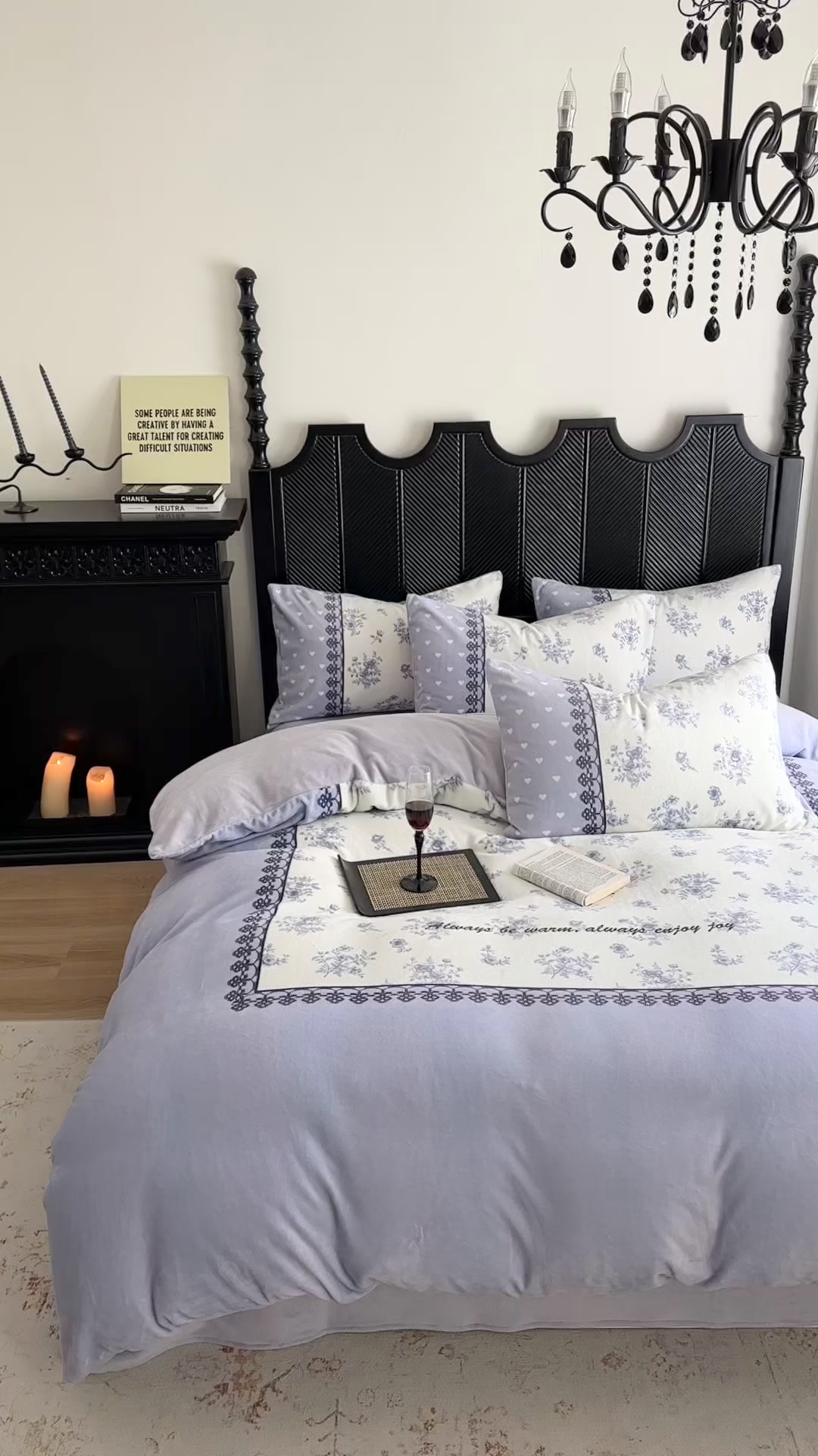 91家纺网 家纺一手货源 找家纺 Sweet dreams甜梦 2025新款全消光数码印花加厚复古碎花牛奶绒四件套-实拍图 蓝枚