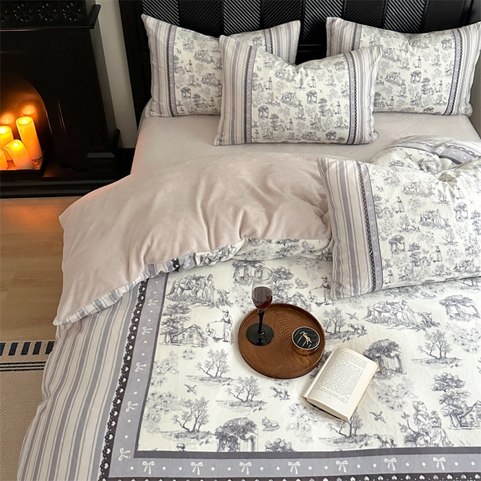 91家纺网 家纺一手货源 找家纺 Sweet dreams甜梦 2025新款全消光数码印花加厚复古碎花牛奶绒四件套-实拍图 莱茵