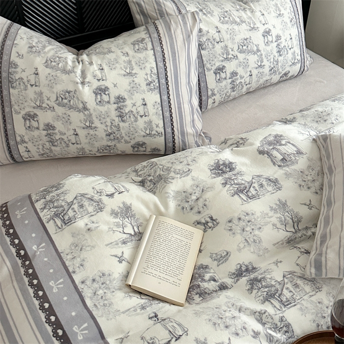 91家纺网 家纺一手货源 找家纺 Sweet dreams甜梦 2025新款全消光数码印花加厚复古碎花牛奶绒四件套-实拍图 莱茵