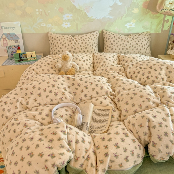 91家纺网 家纺一手货源 找家纺 暖伊家居 2025牛奶绒小布袋四件套 繁花似梦