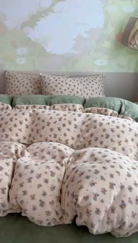 91家纺网 家纺一手货源 找家纺 暖伊家居 2025牛奶绒小布袋四件套 繁花似梦