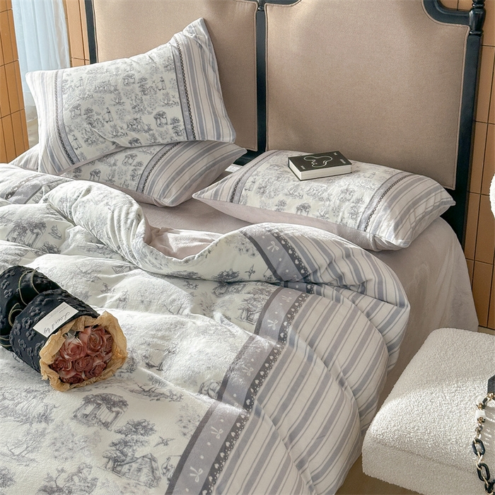 91家纺网 家纺一手货源 找家纺 （总）Sweet dreams甜梦 2025新款数码印花加厚复古碎花牛奶绒四件套-摄影图