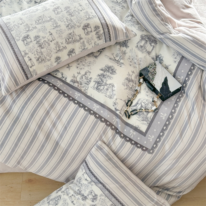 91家纺网 家纺一手货源 找家纺 Sweet dreams甜梦 2025新款数码印花加厚复古碎花牛奶绒四件套-摄影图 莱茵