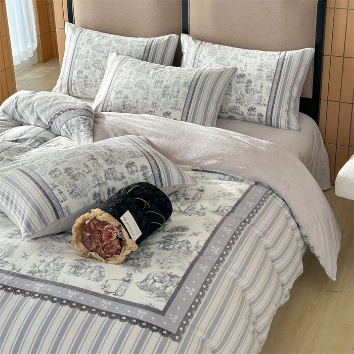 91家纺网 家纺一手货源 找家纺 Sweet dreams甜梦 2025新款数码印花加厚复古碎花牛奶绒四件套-摄影图 莱茵