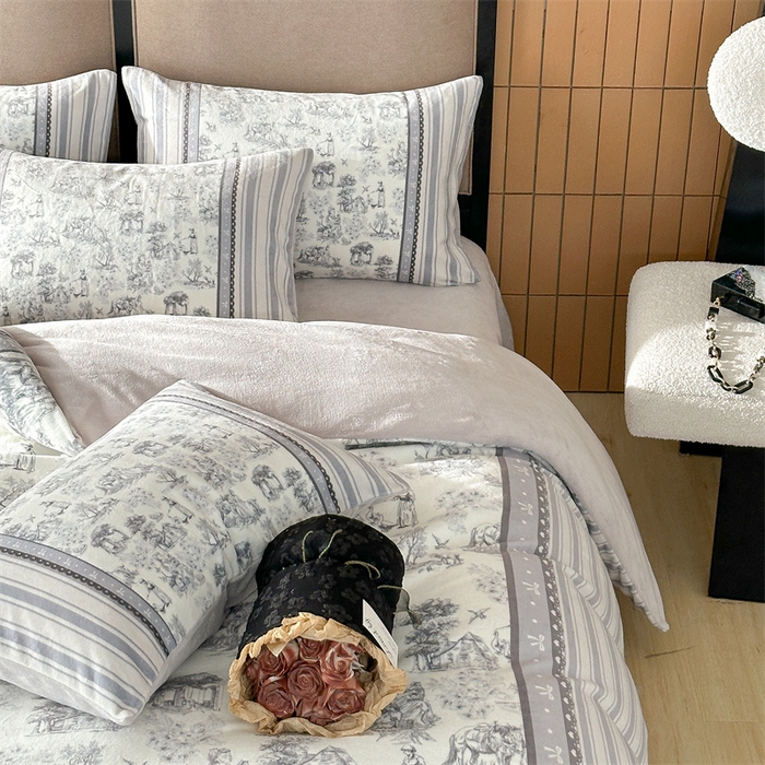 91家纺网 家纺一手货源 找家纺 Sweet dreams甜梦 2025新款数码印花加厚复古碎花牛奶绒四件套-摄影图 莱茵
