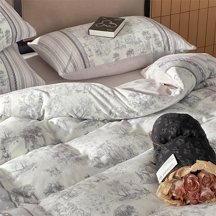 91家纺网 家纺一手货源 找家纺 Sweet dreams甜梦 2025新款数码印花加厚复古碎花牛奶绒四件套-摄影图 莱茵