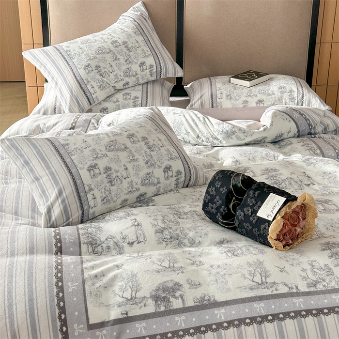 91家纺网 家纺一手货源 找家纺 Sweet dreams甜梦 2025新款数码印花加厚复古碎花牛奶绒四件套-摄影图 莱茵