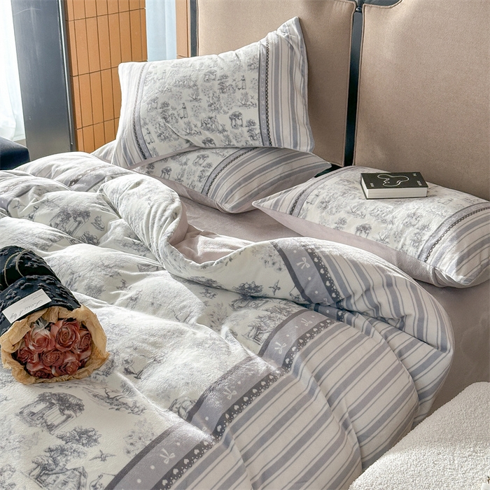 91家纺网 家纺一手货源 找家纺 Sweet dreams甜梦 2025新款数码印花加厚复古碎花牛奶绒四件套-摄影图 莱茵