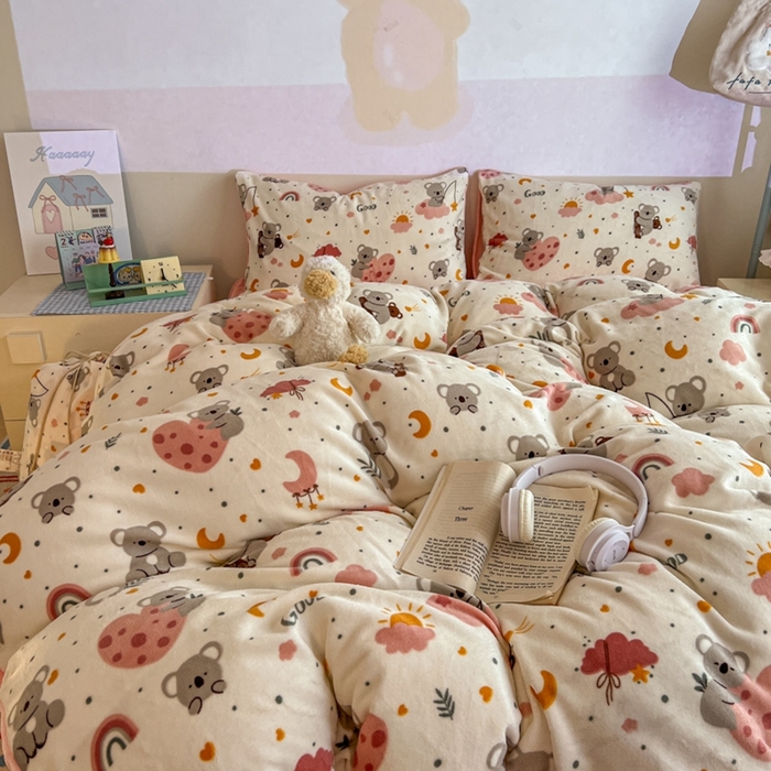 91家纺网 家纺一手货源 找家纺 暖伊家居 2025牛奶绒小布袋四件套 小考拉