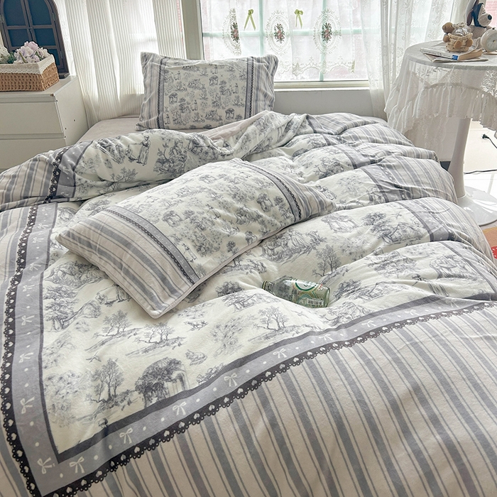 91家纺网 家纺一手货源 找家纺 Sweet dreams甜梦 2025新款全消光数码印花加厚复古碎花牛奶绒四件套-风格3 莱茵