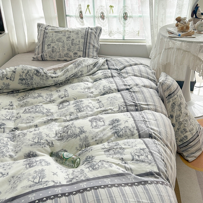 91家纺网 家纺一手货源 找家纺 Sweet dreams甜梦 2025新款全消光数码印花加厚复古碎花牛奶绒四件套-风格3 莱茵