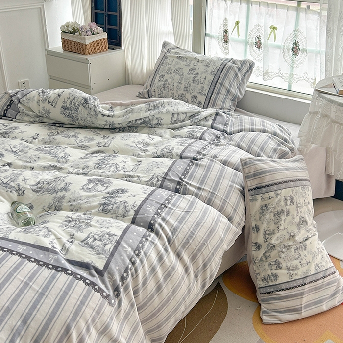 91家纺网 家纺一手货源 找家纺 Sweet dreams甜梦 2025新款全消光数码印花加厚复古碎花牛奶绒四件套-风格3 莱茵