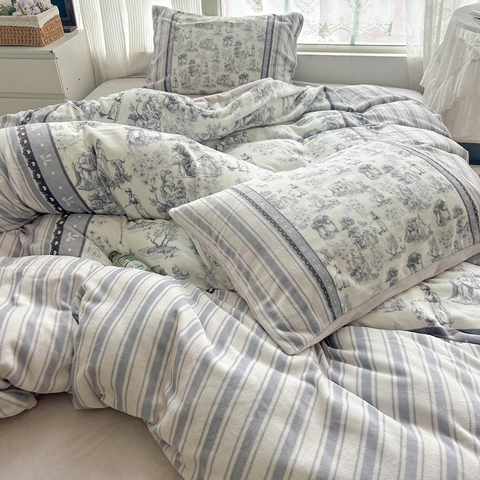 91家纺网 家纺一手货源 找家纺 Sweet dreams甜梦 2025新款全消光数码印花加厚复古碎花牛奶绒四件套-风格3 莱茵