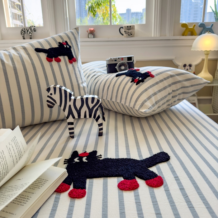 91家纺网 家纺一手货源 找家纺 席世家 2025新款全棉纯棉水洗棉床笠单床笠 水洗棉-小黑猫