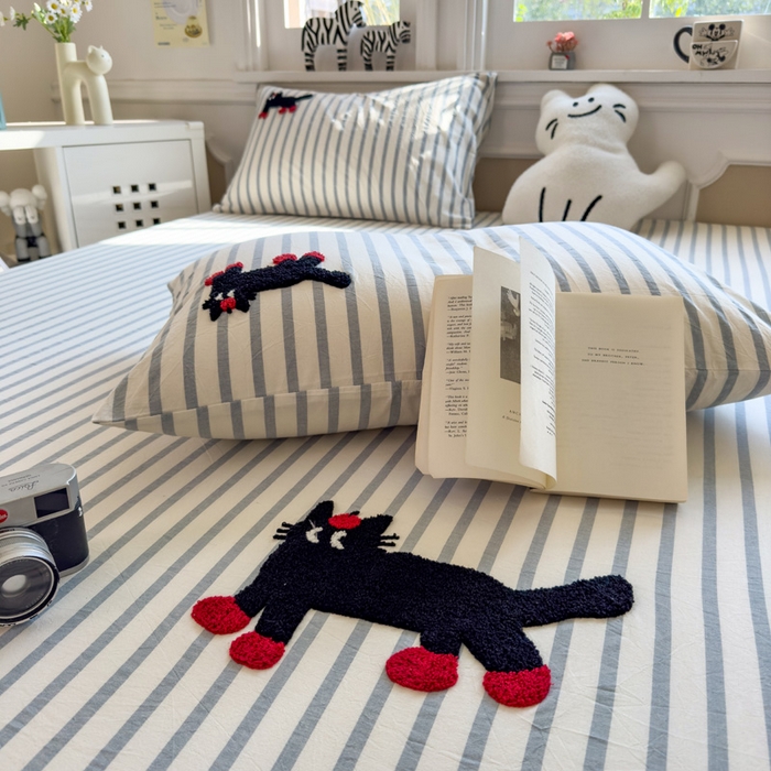 91家纺网 家纺一手货源 找家纺 席世家 2025新款全棉纯棉水洗棉床笠单床笠 水洗棉-小黑猫