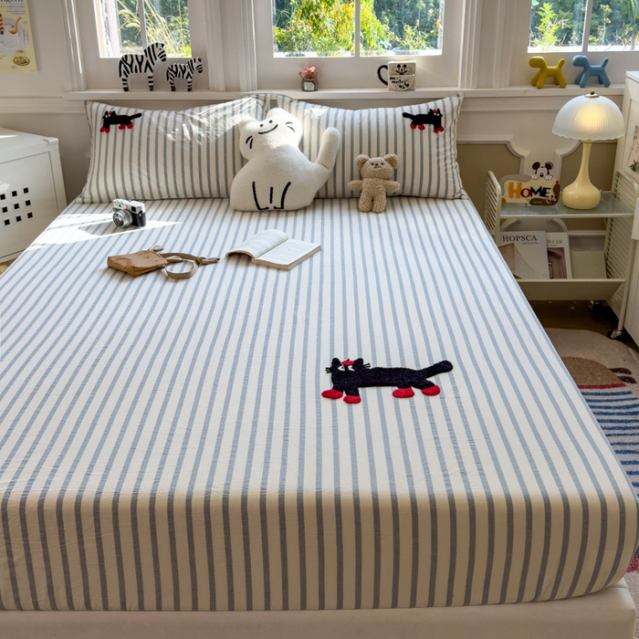 91家纺网 家纺一手货源 找家纺 席世家 2025新款全棉纯棉水洗棉床笠单床笠 水洗棉-小黑猫