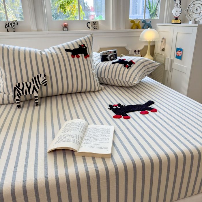 91家纺网 家纺一手货源 找家纺 席世家 2025新款全棉纯棉水洗棉床笠单床笠 水洗棉-小黑猫