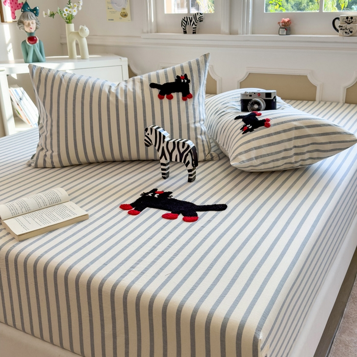 91家纺网 家纺一手货源 找家纺 席世家 2025新款全棉纯棉水洗棉床笠单床笠 水洗棉-小黑猫