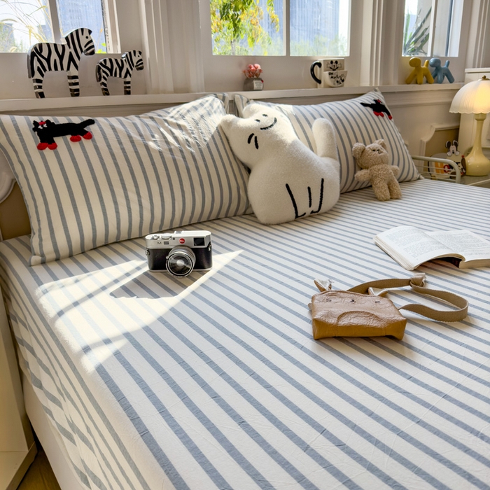 91家纺网 家纺一手货源 找家纺 席世家 2025新款全棉纯棉水洗棉床笠单床笠 水洗棉-小黑猫