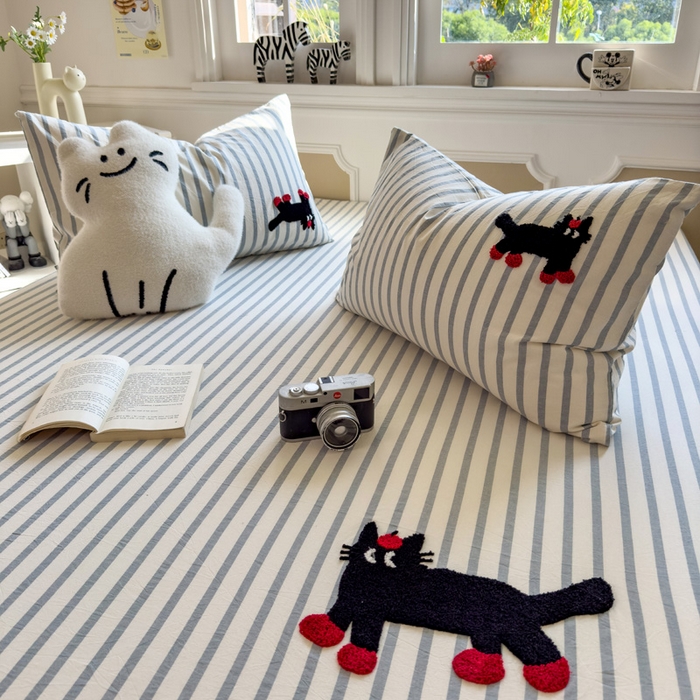 91家纺网 家纺一手货源 找家纺 席世家 2025新款全棉纯棉水洗棉床笠单床笠 水洗棉-小黑猫