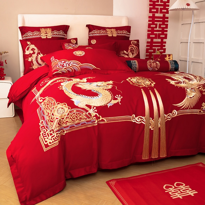 91家纺网 家纺一手货源 找家纺 （总）梵克保罗 2025秋冬新款全棉绣花婚庆四件套六件套靠垫