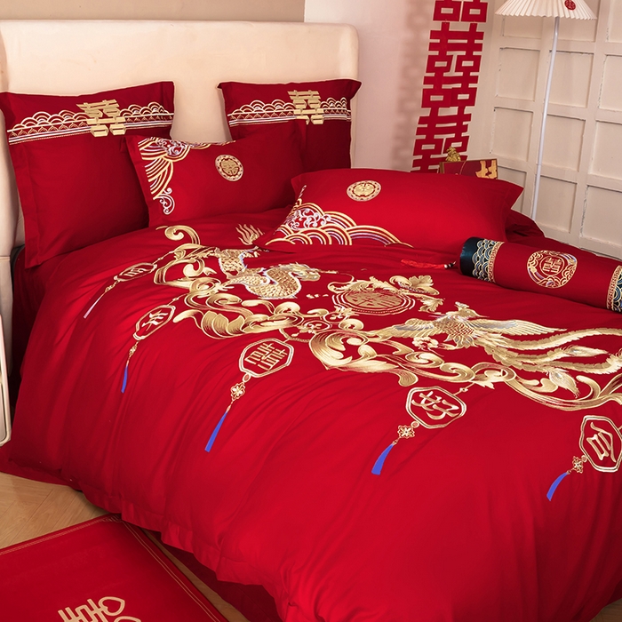 91家纺网 家纺一手货源 找家纺 （总）梵克保罗 2025秋冬新款全棉绣花婚庆四件套六件套靠垫