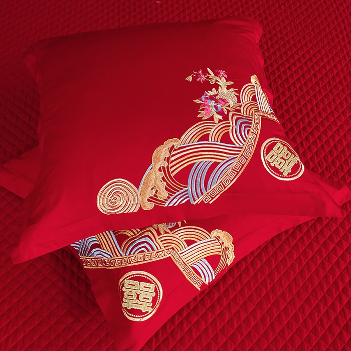 91家纺网 家纺一手货源 找家纺 （总）梵克保罗 2025秋冬新款全棉绣花婚庆四件套六件套靠垫