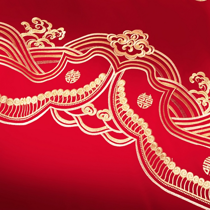 91家纺网 家纺一手货源 找家纺 梵克保罗 2025秋冬新款全棉绣花婚庆四件套六件套靠垫 棉吉祥如意