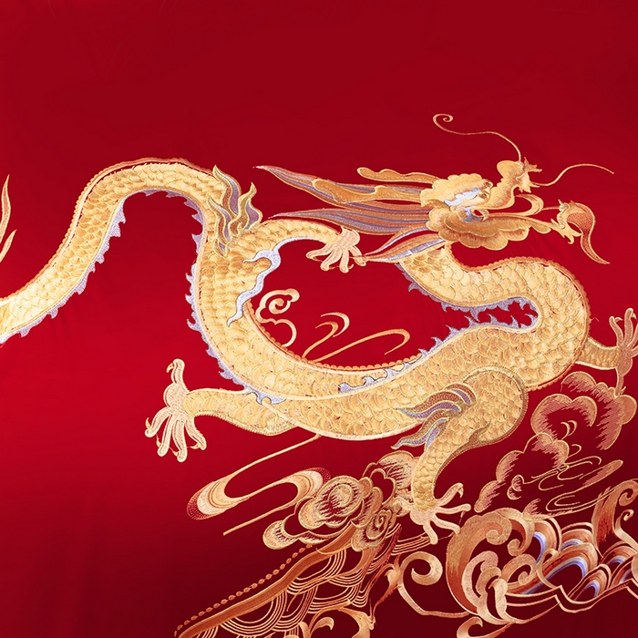 91家纺网 家纺一手货源 找家纺 梵克保罗 2025秋冬新款全棉绣花婚庆四件套六件套靠垫 棉龙凤呈祥