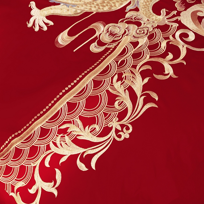 91家纺网 家纺一手货源 找家纺 梵克保罗 2025秋冬新款全棉绣花婚庆四件套六件套靠垫 棉龙凤呈祥