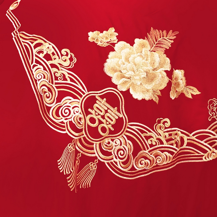 91家纺网 家纺一手货源 找家纺 梵克保罗 2025秋冬新款全棉绣花婚庆四件套六件套靠垫 棉吉祥如意