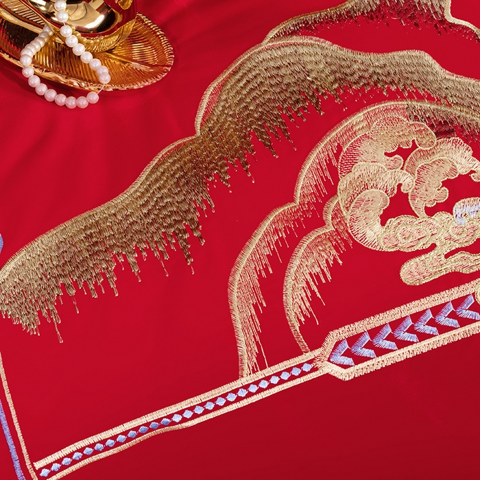 91家纺网 家纺一手货源 找家纺 梵克保罗 2025秋冬新款全棉绣花婚庆四件套六件套靠垫 棉龙凤千禧