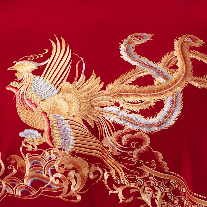 91家纺网 家纺一手货源 找家纺 梵克保罗 2025秋冬新款全棉绣花婚庆四件套六件套靠垫 棉龙凤呈祥