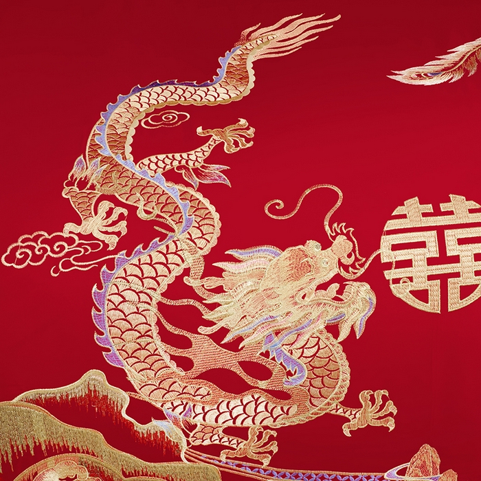 91家纺网 家纺一手货源 找家纺 梵克保罗 2025秋冬新款全棉绣花婚庆四件套六件套靠垫 棉龙凤千禧