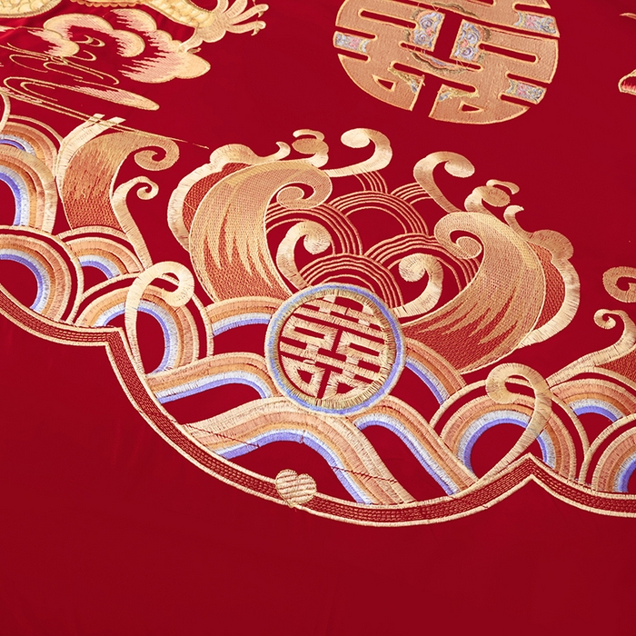 91家纺网 家纺一手货源 找家纺 梵克保罗 2025秋冬新款全棉绣花婚庆四件套六件套靠垫 棉龙凤呈祥