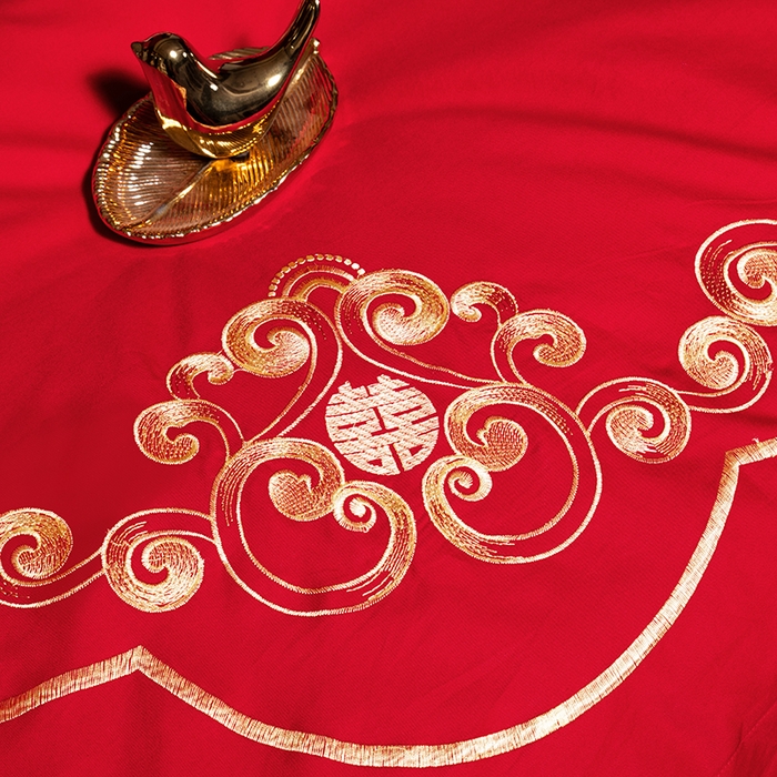 91家纺网 家纺一手货源 找家纺 梵克保罗 2025秋冬新款全棉绣花婚庆四件套六件套靠垫 棉美满婚姻