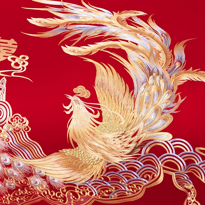 91家纺网 家纺一手货源 找家纺 梵克保罗 2025秋冬新款全棉绣花婚庆四件套六件套靠垫 棉幸福龙凤