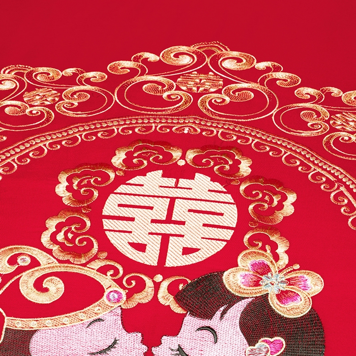 91家纺网 家纺一手货源 找家纺 梵克保罗 2025秋冬新款全棉绣花婚庆四件套六件套靠垫 棉美满婚姻