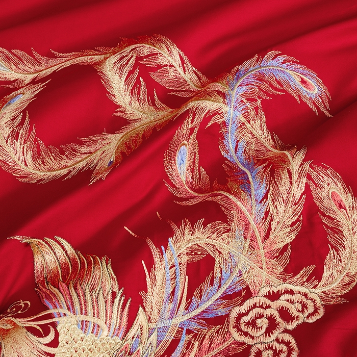 91家纺网 家纺一手货源 找家纺 梵克保罗 2025秋冬新款全棉绣花婚庆四件套六件套靠垫 棉大龙凤