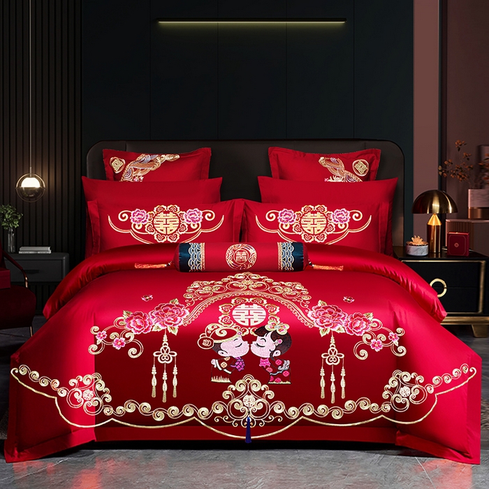 91家纺网 家纺一手货源 找家纺 （总）梵克保罗 2025秋冬新款全棉绣花婚庆四件套六件套靠垫