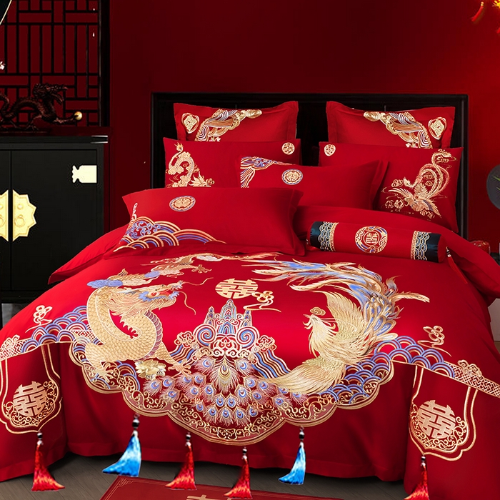 91家纺网 家纺一手货源 找家纺 （总）梵克保罗 2025秋冬新款全棉绣花婚庆四件套六件套靠垫