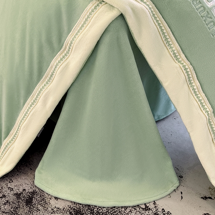 91家纺网 家纺一手货源 找家纺 家居1号家纺 2025新款全消光牛奶绒刺绣圣玛丽四件套 圣玛丽-果绿