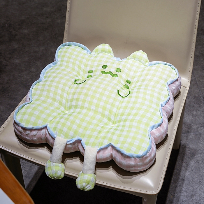 仟亿莱 2025新款格子喵花边坐垫 花瓣绿格喵