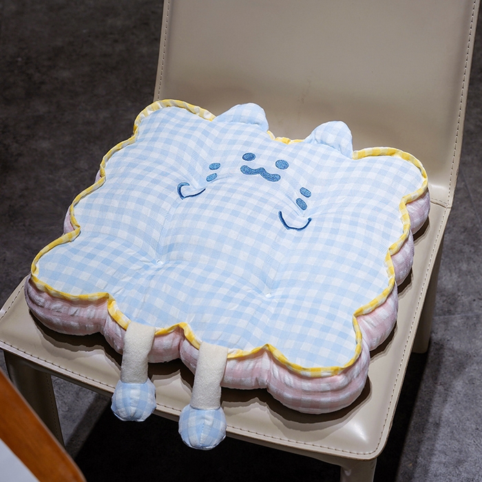 仟亿莱 2025新款格子喵花边坐垫 花瓣蓝格喵