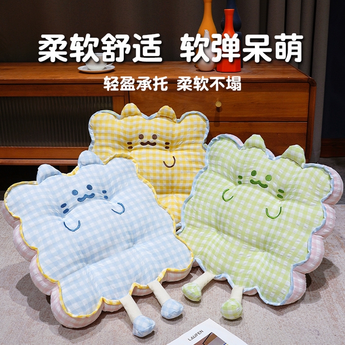 91家纺网 家纺一手货源 找家纺 仟亿莱 2025新款格子喵花边坐垫 花瓣黄格喵