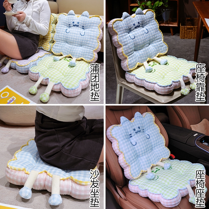 91家纺网 家纺一手货源 找家纺 仟亿莱 2025新款格子喵花边坐垫 花瓣蓝格喵