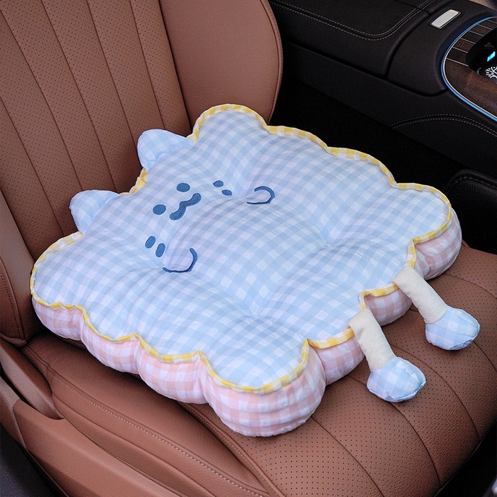 91家纺网 家纺一手货源 找家纺 仟亿莱 2025新款格子喵花边坐垫 花瓣紫格喵