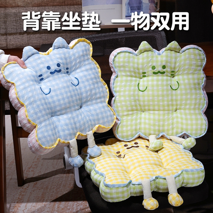 91家纺网 家纺一手货源 找家纺 仟亿莱 2025新款格子喵花边坐垫 花瓣紫格喵