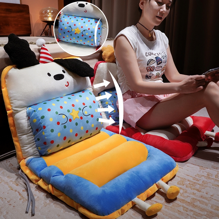 91家纺网 家纺一手货源 找家纺 仟亿莱 2025新款翘耳小狗护腰横条连体坐垫 组合图仅供展示-不可下单