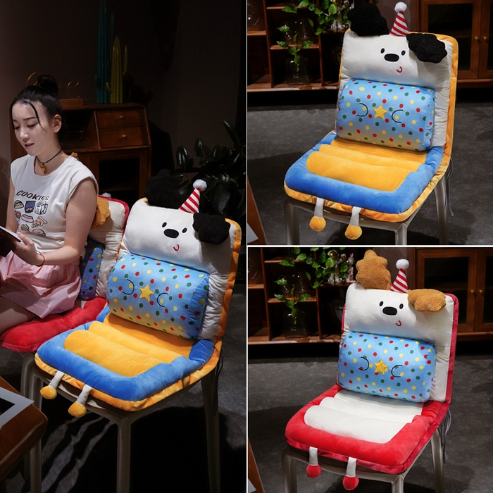 91家纺网 家纺一手货源 找家纺 仟亿莱 2025新款翘耳小狗护腰横条连体坐垫 护腰横条快乐小狗